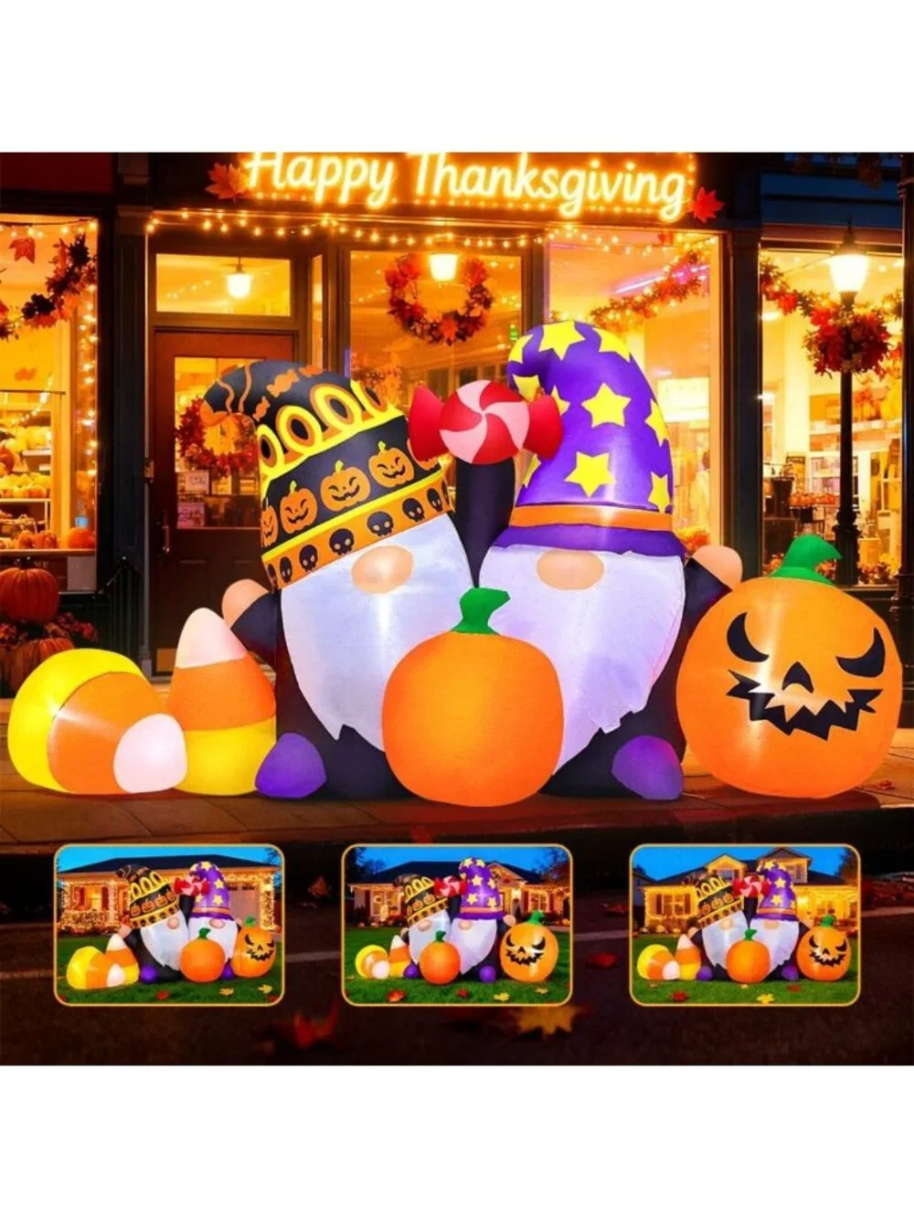 6FT Inflatable Thanksgiving Gnomes with LED Lights, Pumpkin Decor for Yard